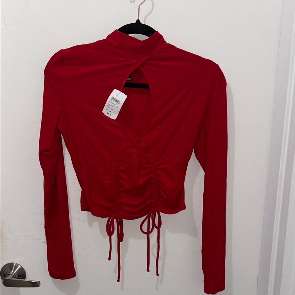 Windsor Red Ruched Long Sleeve Crop Top